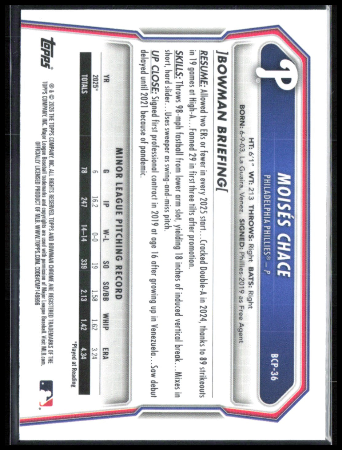 Moises Chace 1st Bowman Mojo