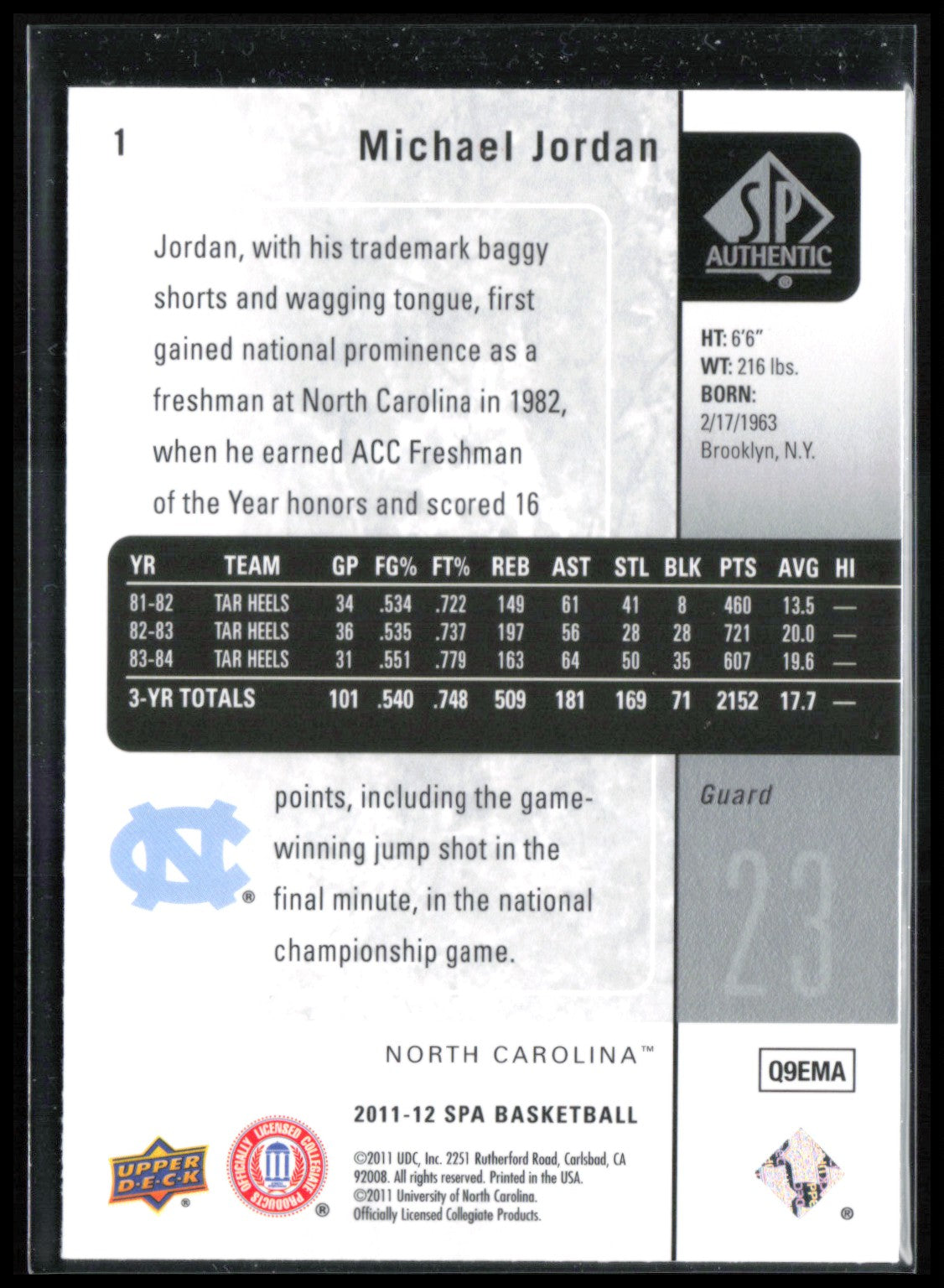 Michael Jordan 2011-12 SP Authentic Basketball #1