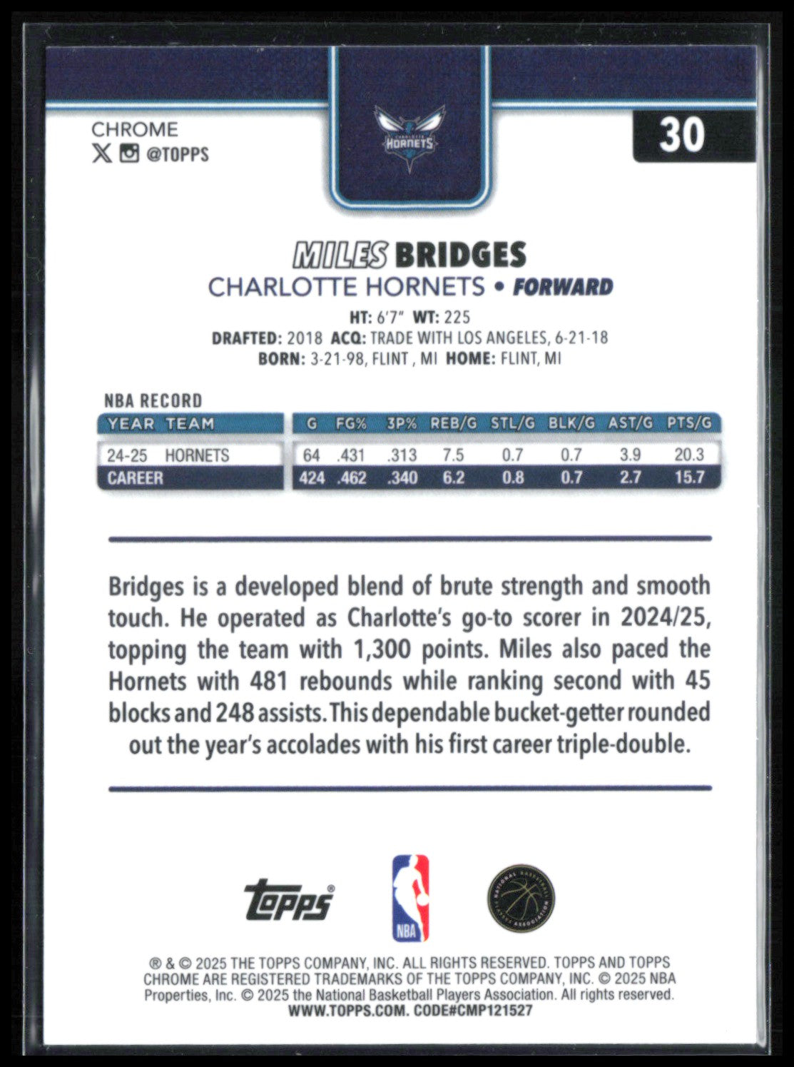 Miles Bridges Aqua Refractor /299