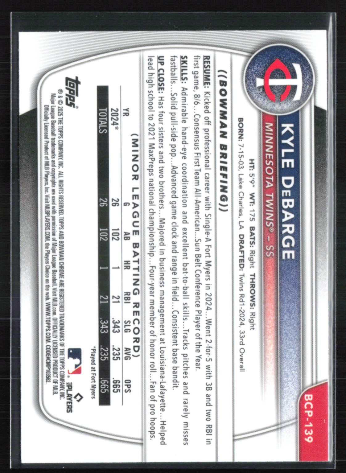 Kyle DeBarge 1st Bowman Mojo