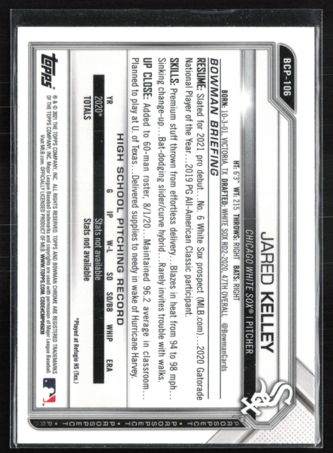 Jared Kelley 1st Bowman Sapphire