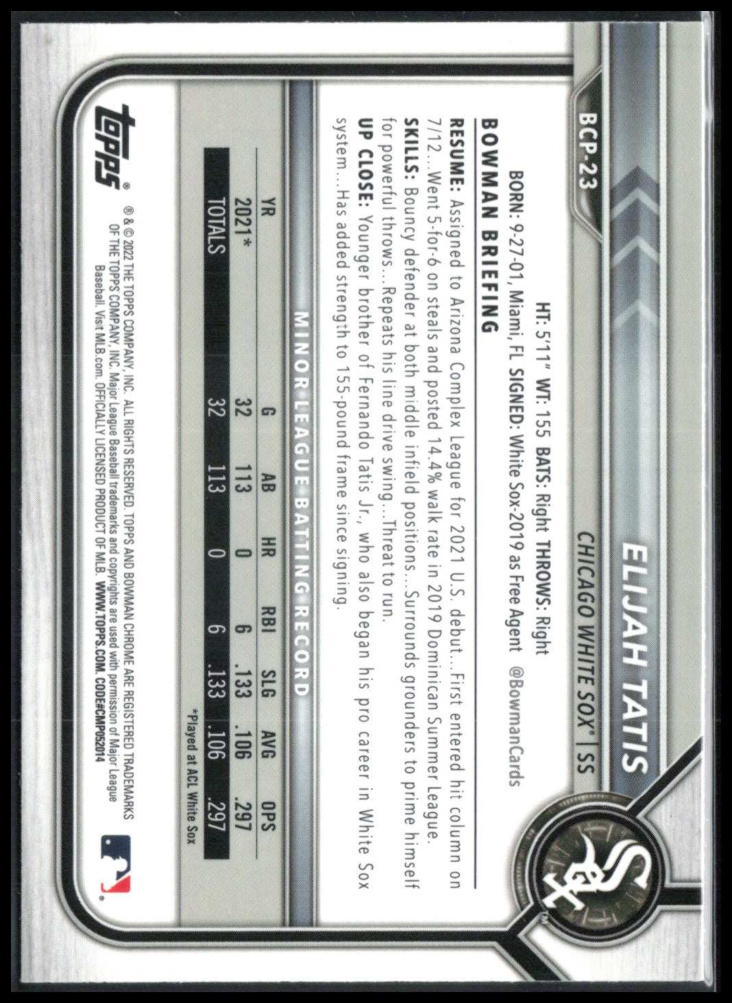 Elijah Tatis 1st Bowman Mojo