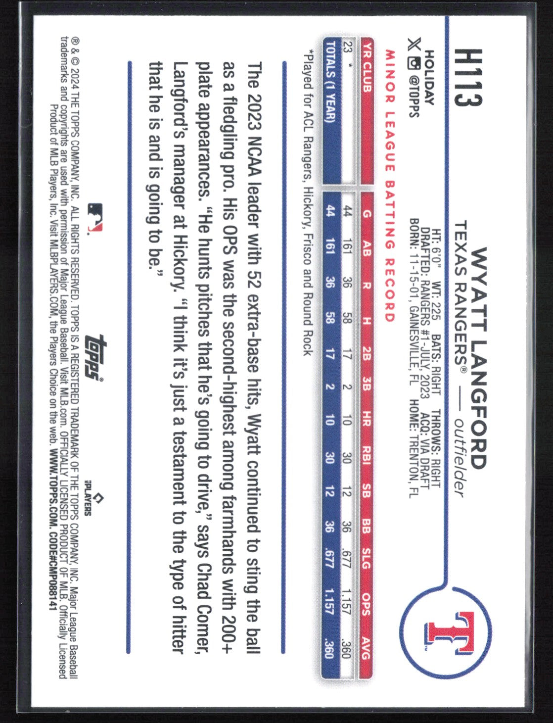 Wyatt Langford RC Holiday