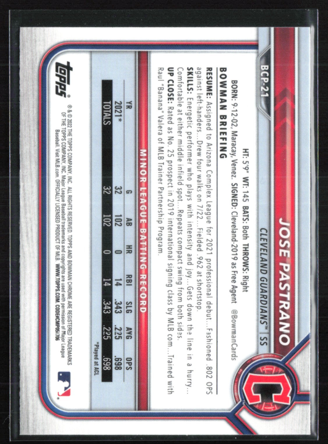 Jose Pastrano 1st Bowman
