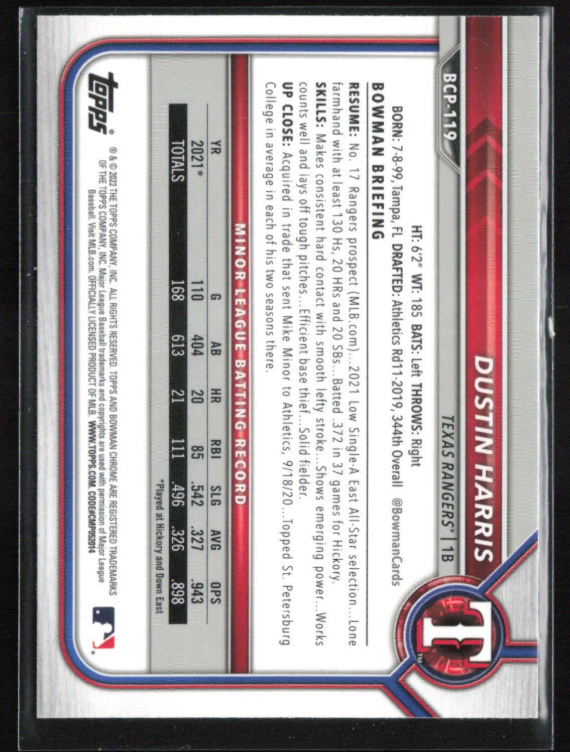 Dustin Harris 1st Bowman Mojo