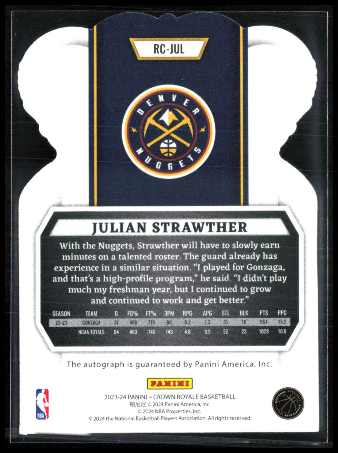 Julian Strawther Auto /25 Purple Die-Cut