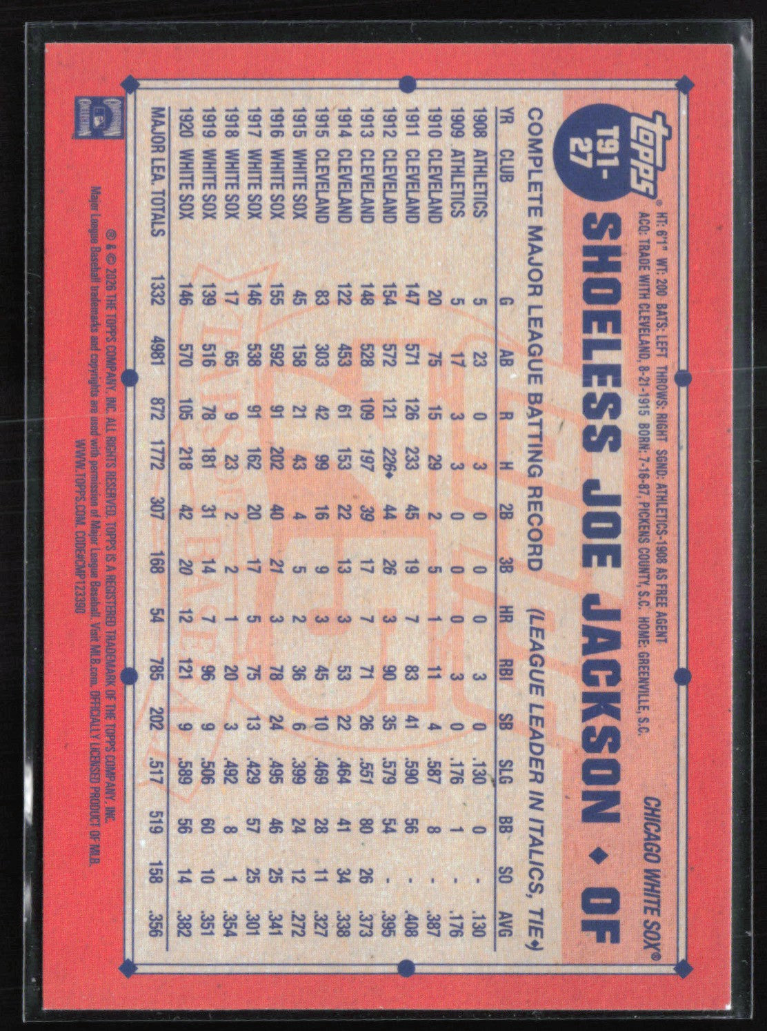 Shoeless Joe Jackson Crackle Foil 2026 Topps Series 1