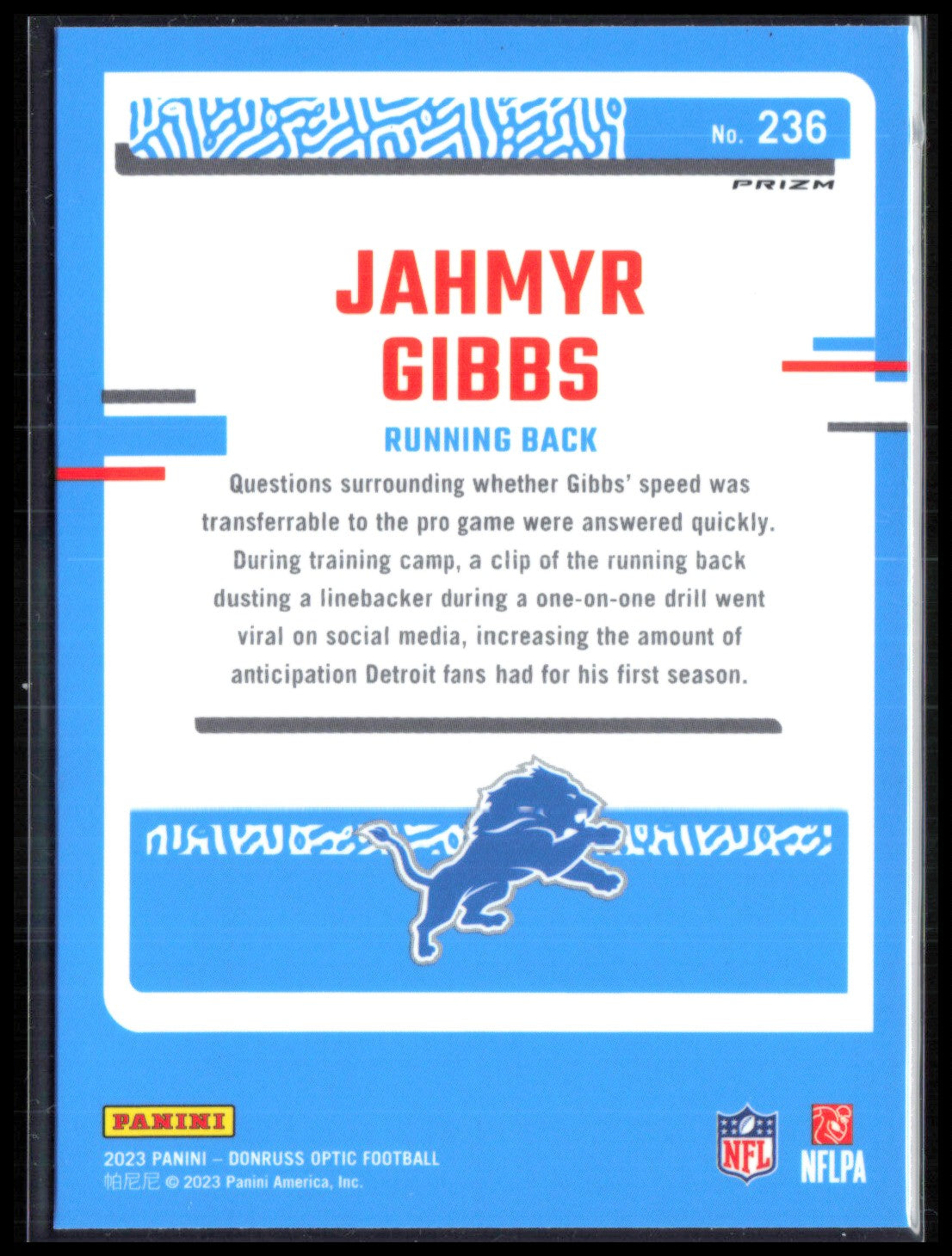 Jahmyr Gibbs RC Blue Hyper 2023 Optic Rated Rookie