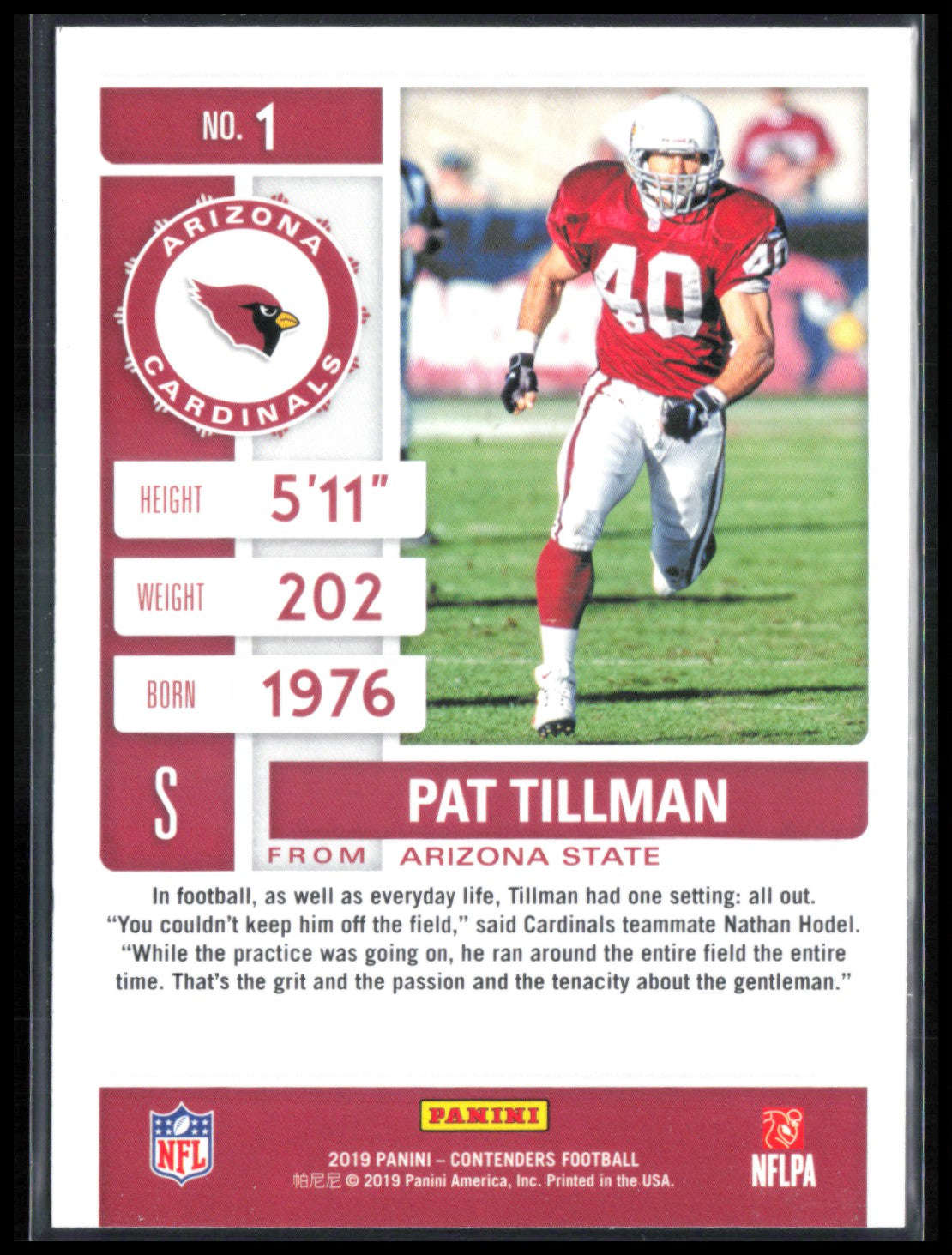 Pat Tillman 2019 Panini Contenders Season Ticket