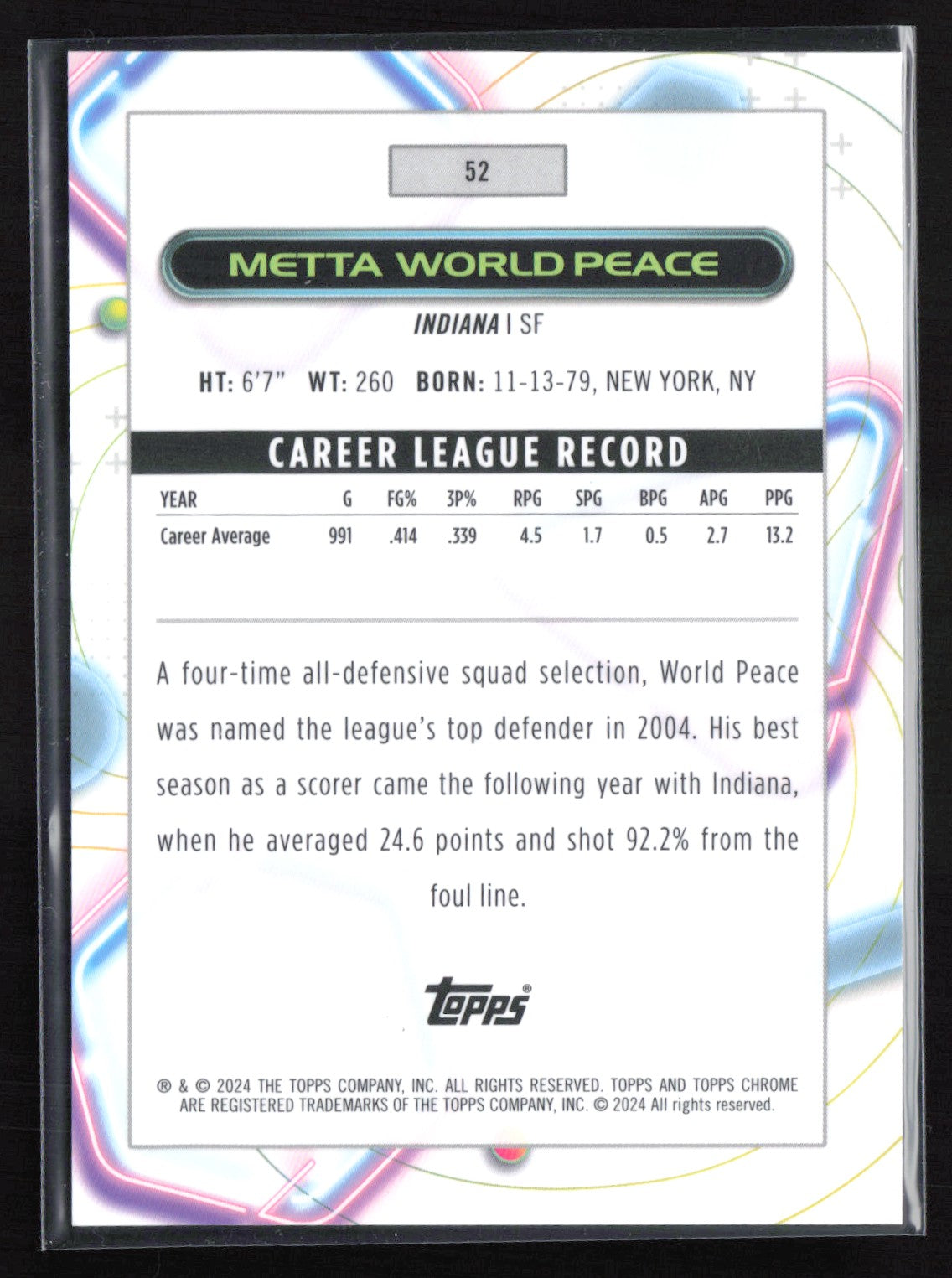 Metta World Peace Gold Laser /50 2024 Topps Chrome Cosmic