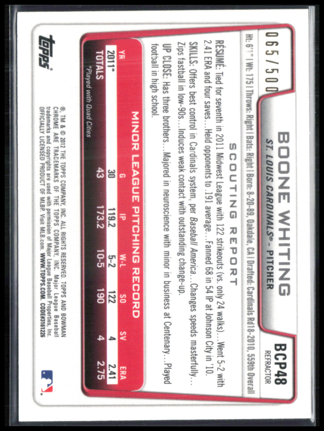 Boone Whiting 1st Bowman Chrome /500