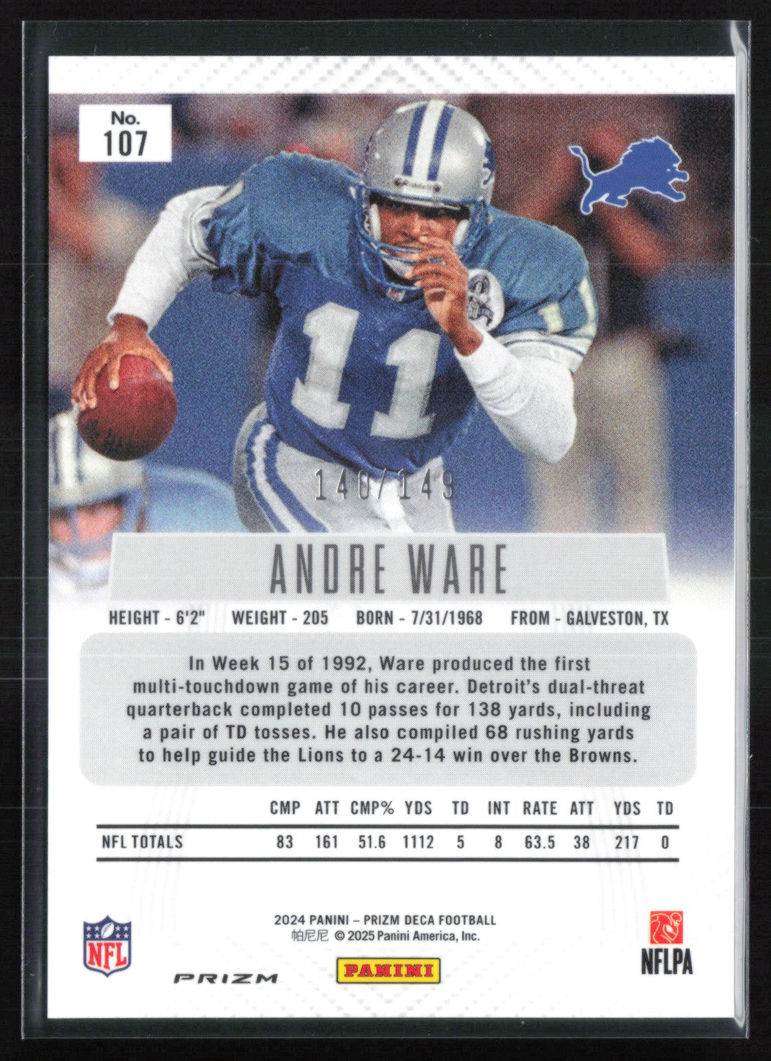 Andre Ware Blue Prizm /149
