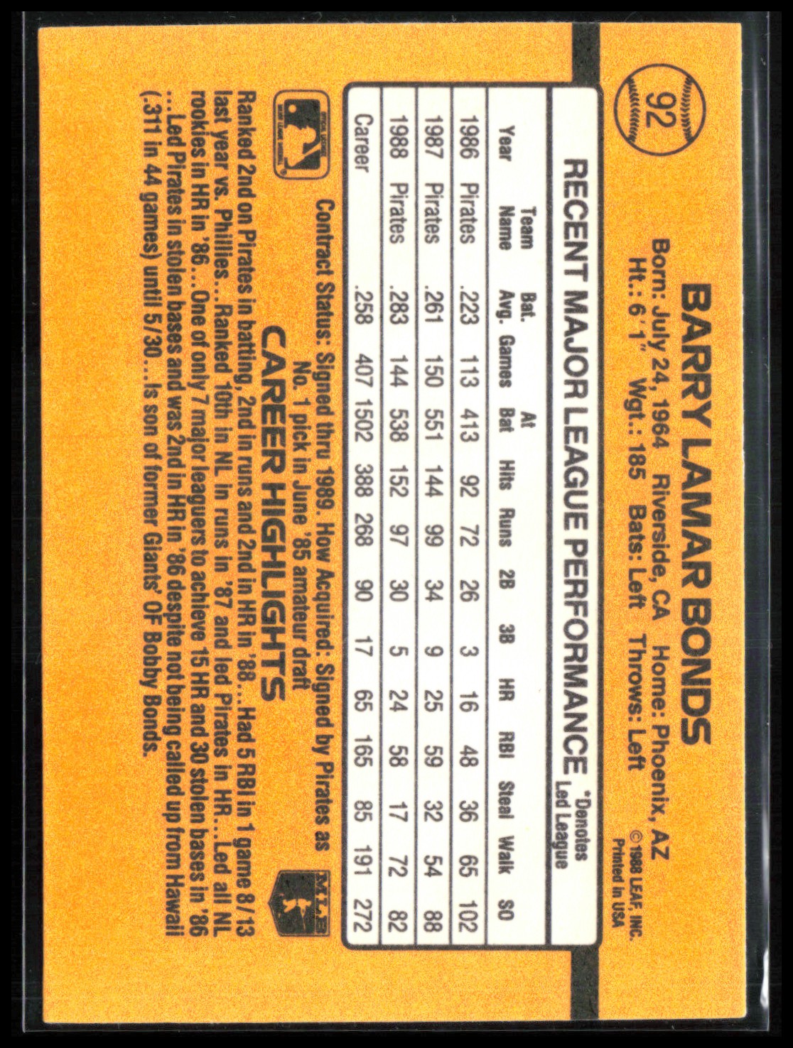 Barry Bonds 1989 Donruss