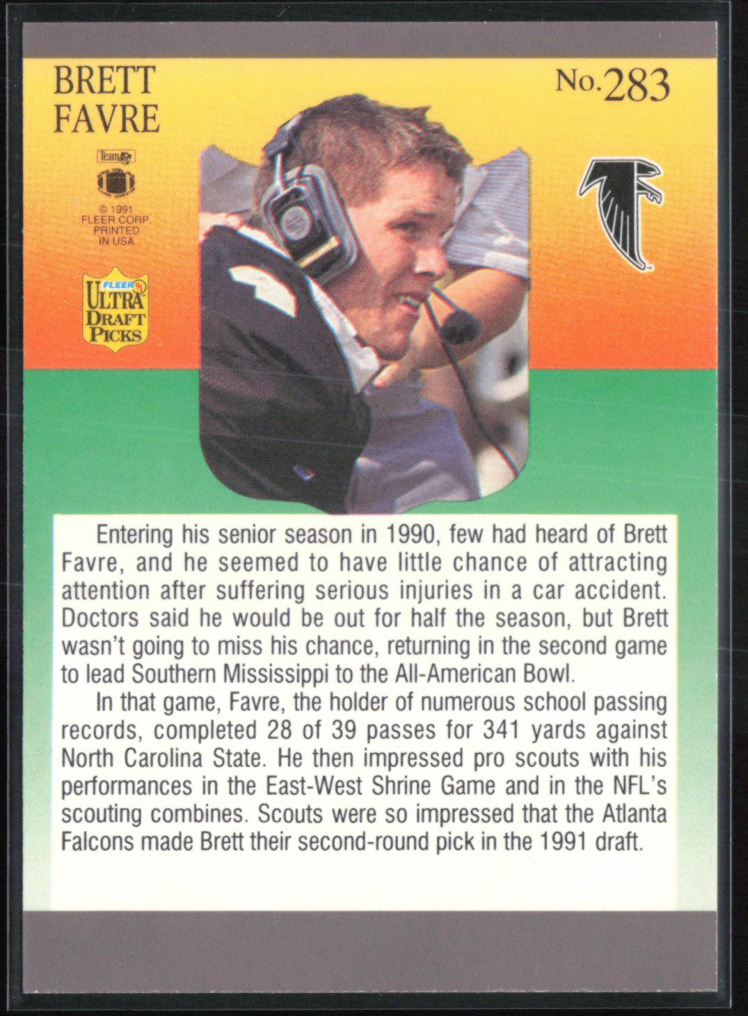 Brett Favre 1991 Fleer Ulra Draft Picks