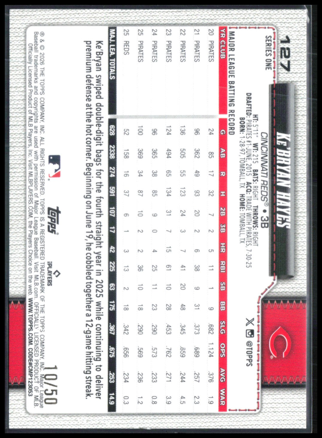 Ke'Bryan Hayes Gold /50 2026 Topps Series 1