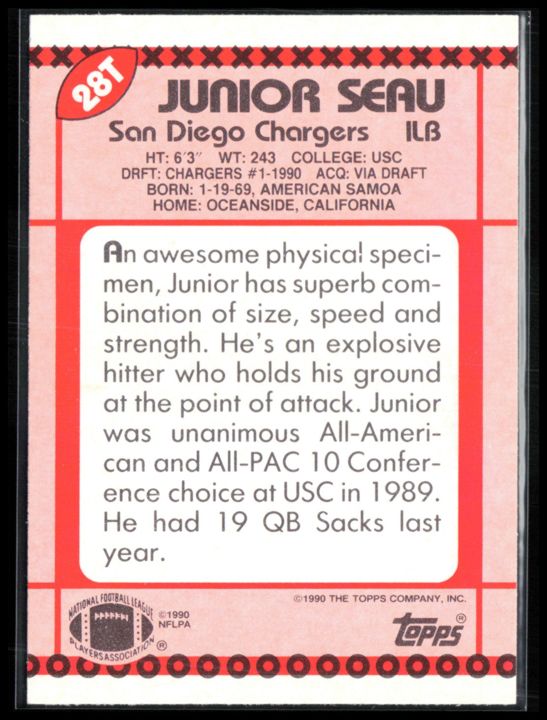 Junior Seau 1990 Topps Traded
