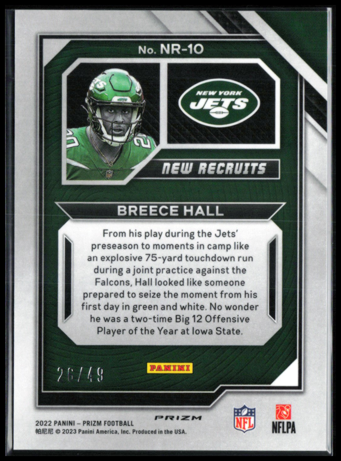 Breece Hall RC Purple Power /49 New Recruits
