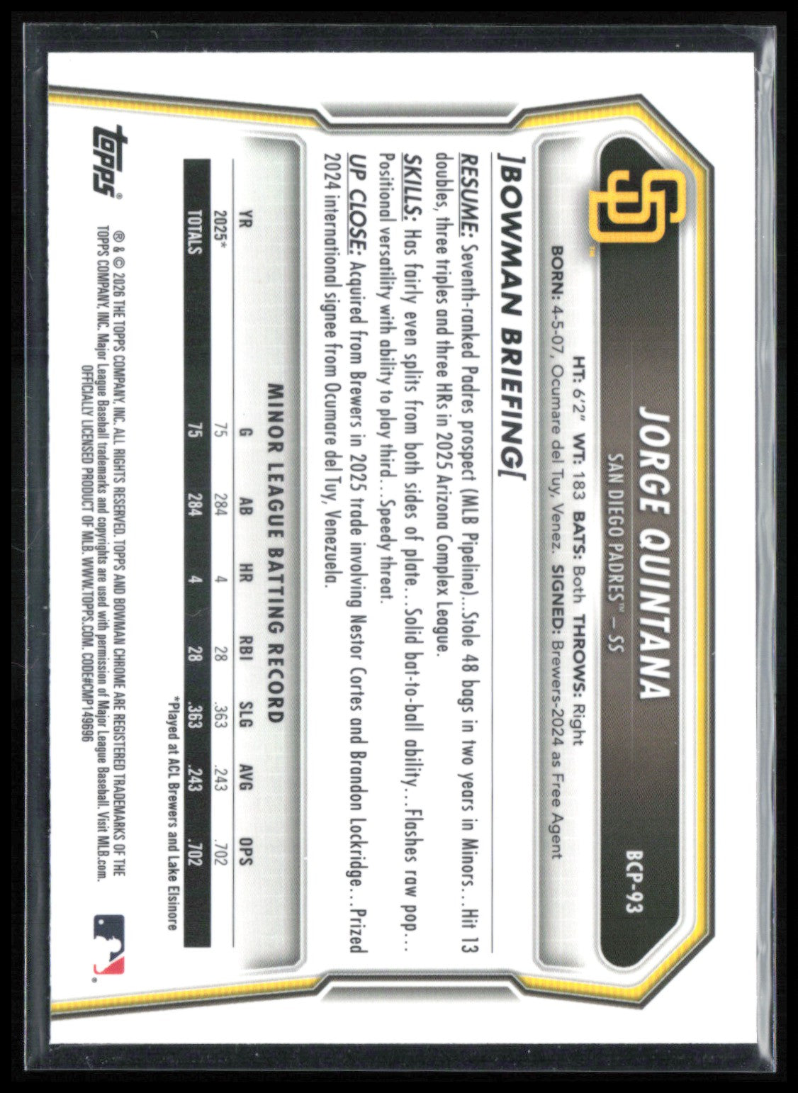 Jorge Quintana 1st Bowman Mojo
