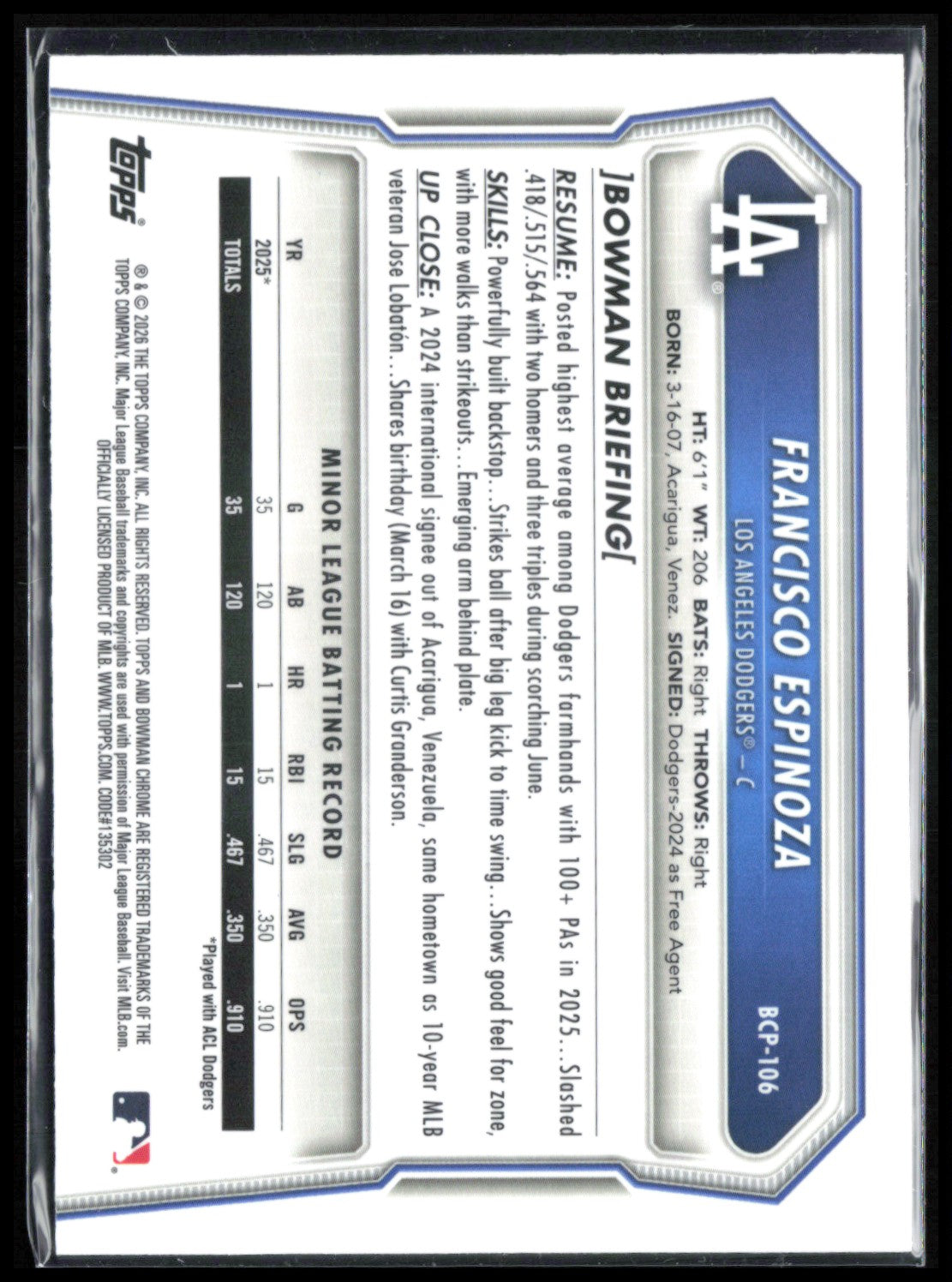 Francisco Espinoza 1st Bowman Lazer