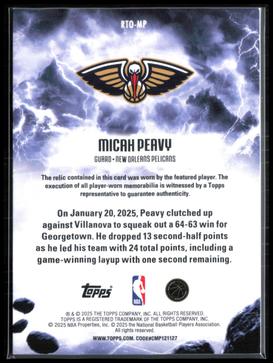 Micah Peavy RC Player-Worn Mem