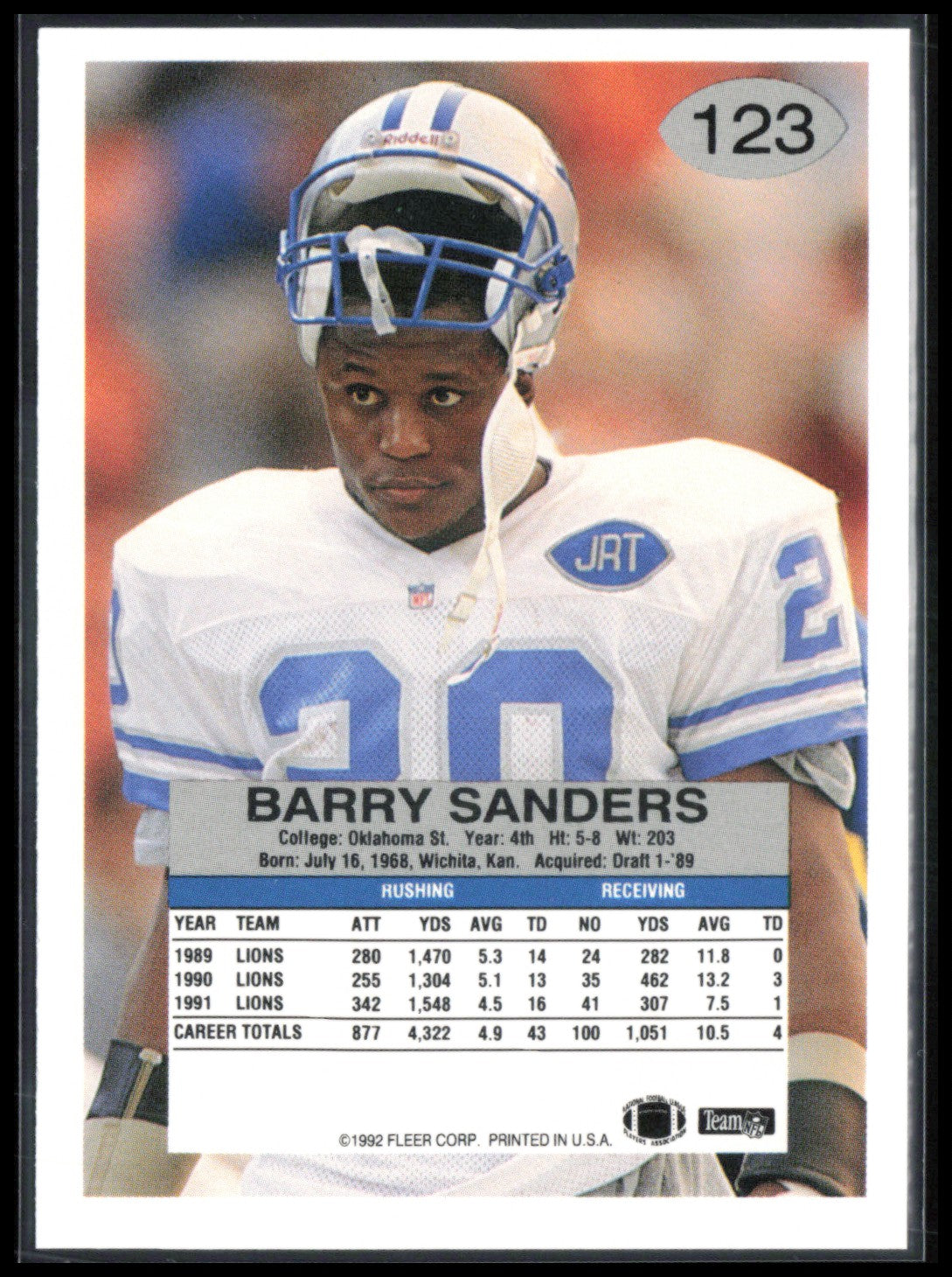 Barry Sanders 1992 Fleer