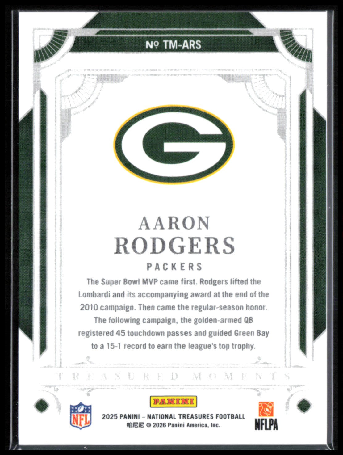 Aaron Rodgers /99 Treasured Moments 2025 National Treasures