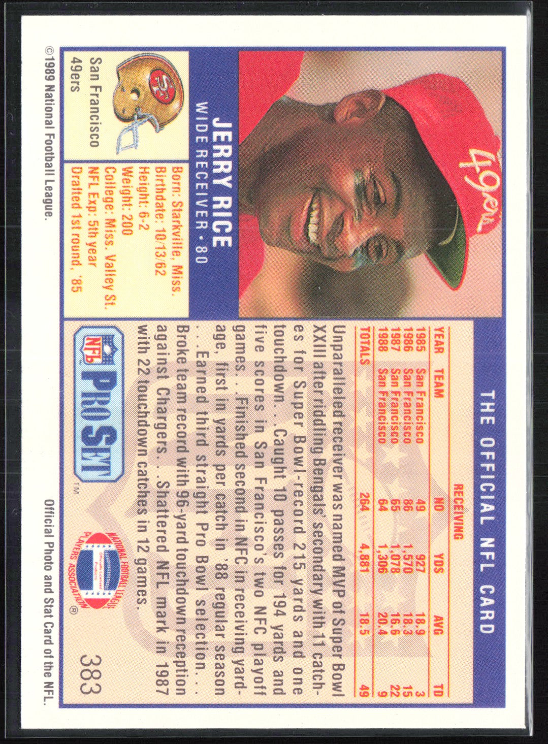 Jerry Rice 1989 Pro Set