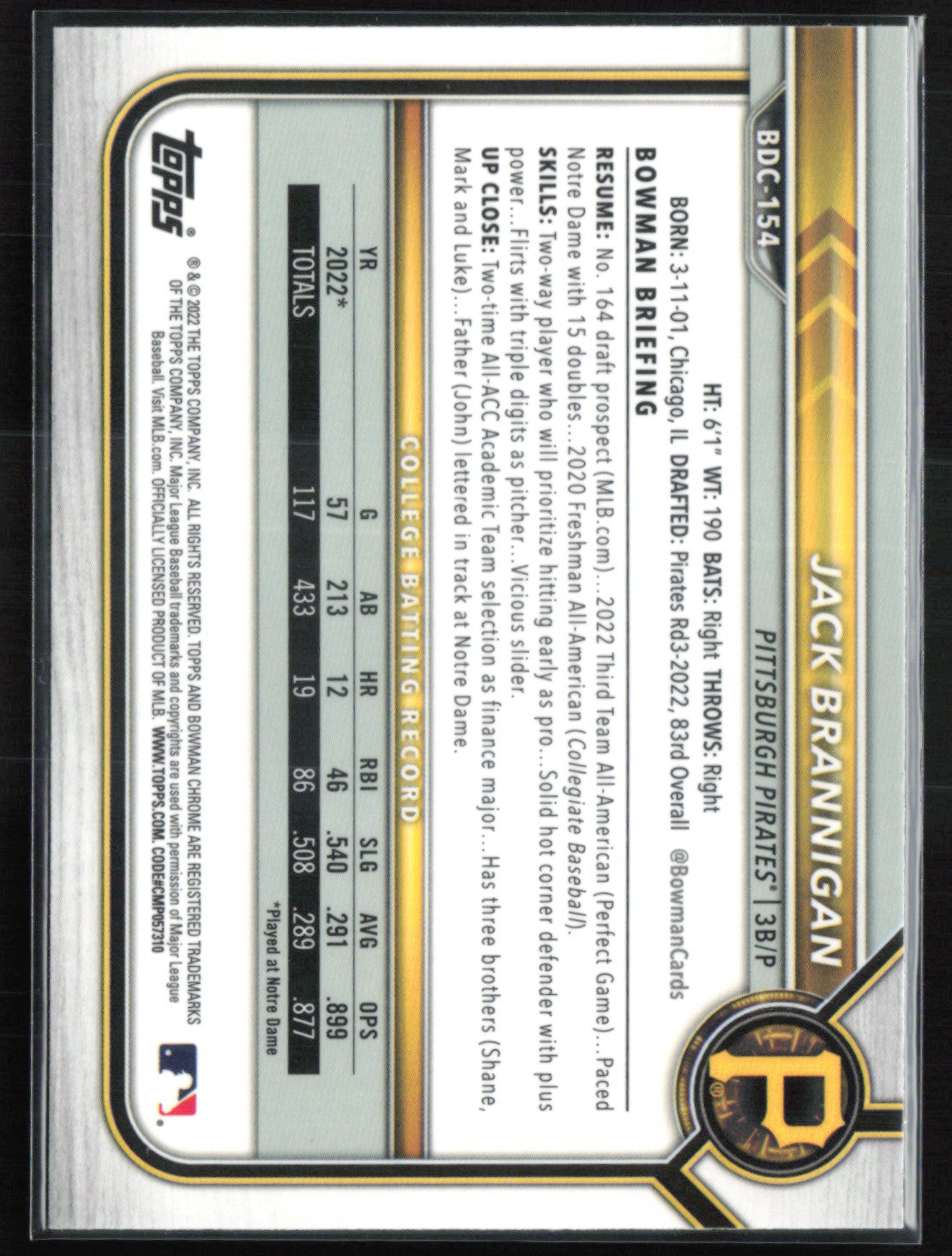 Jack Brannigan 1st Bowman B&W Raywave
