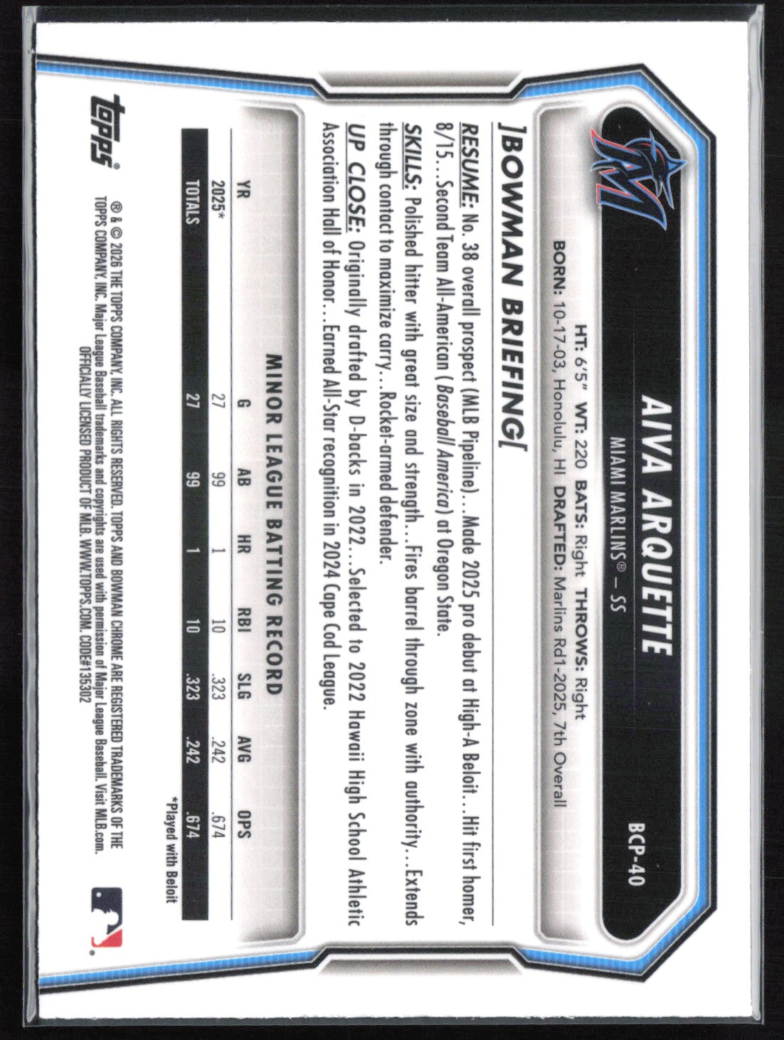 Aiva Arquette 1st Bowman Reptilian Refrator