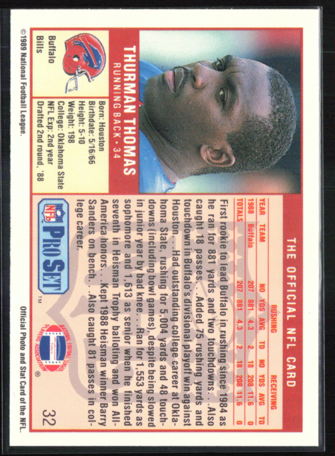 Thurman Thomas 1989 Pro Set