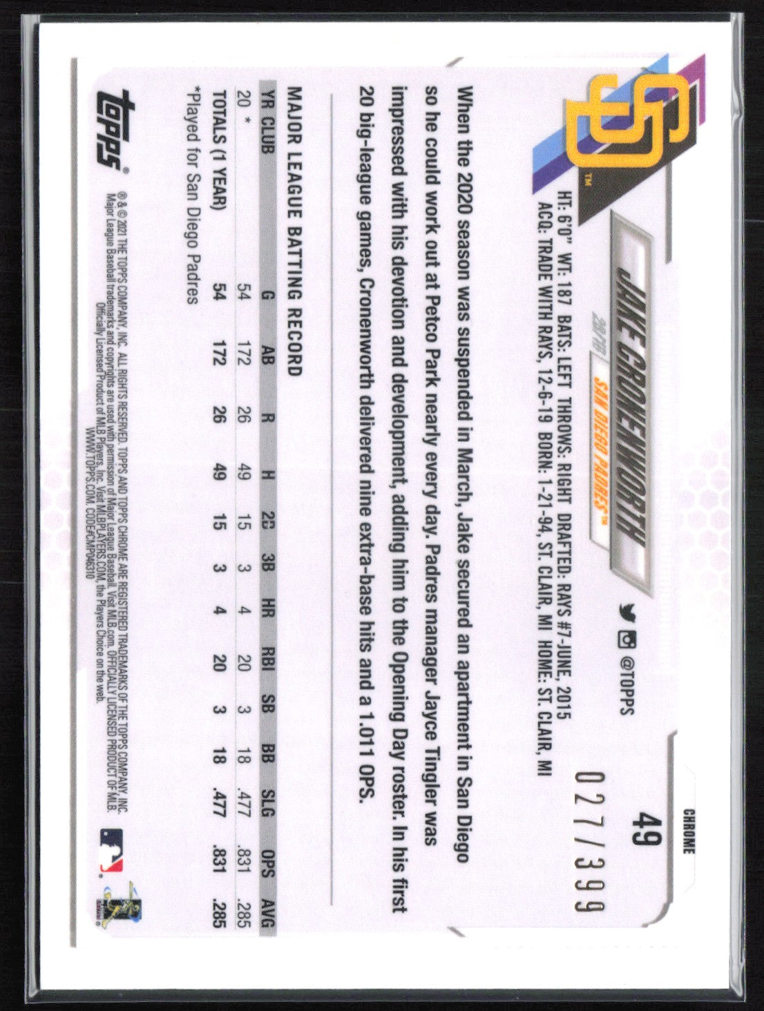 Jake Cronenworth RC Magenta /399