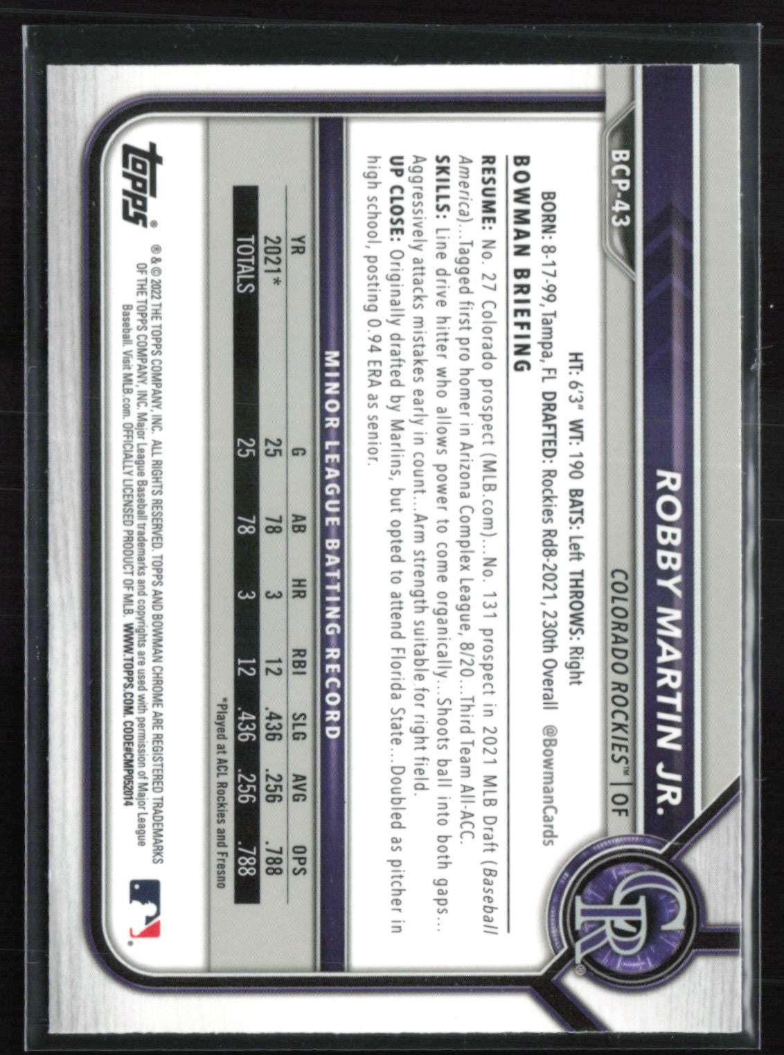 Robby Martin Jr. 1st Bowman Mojo