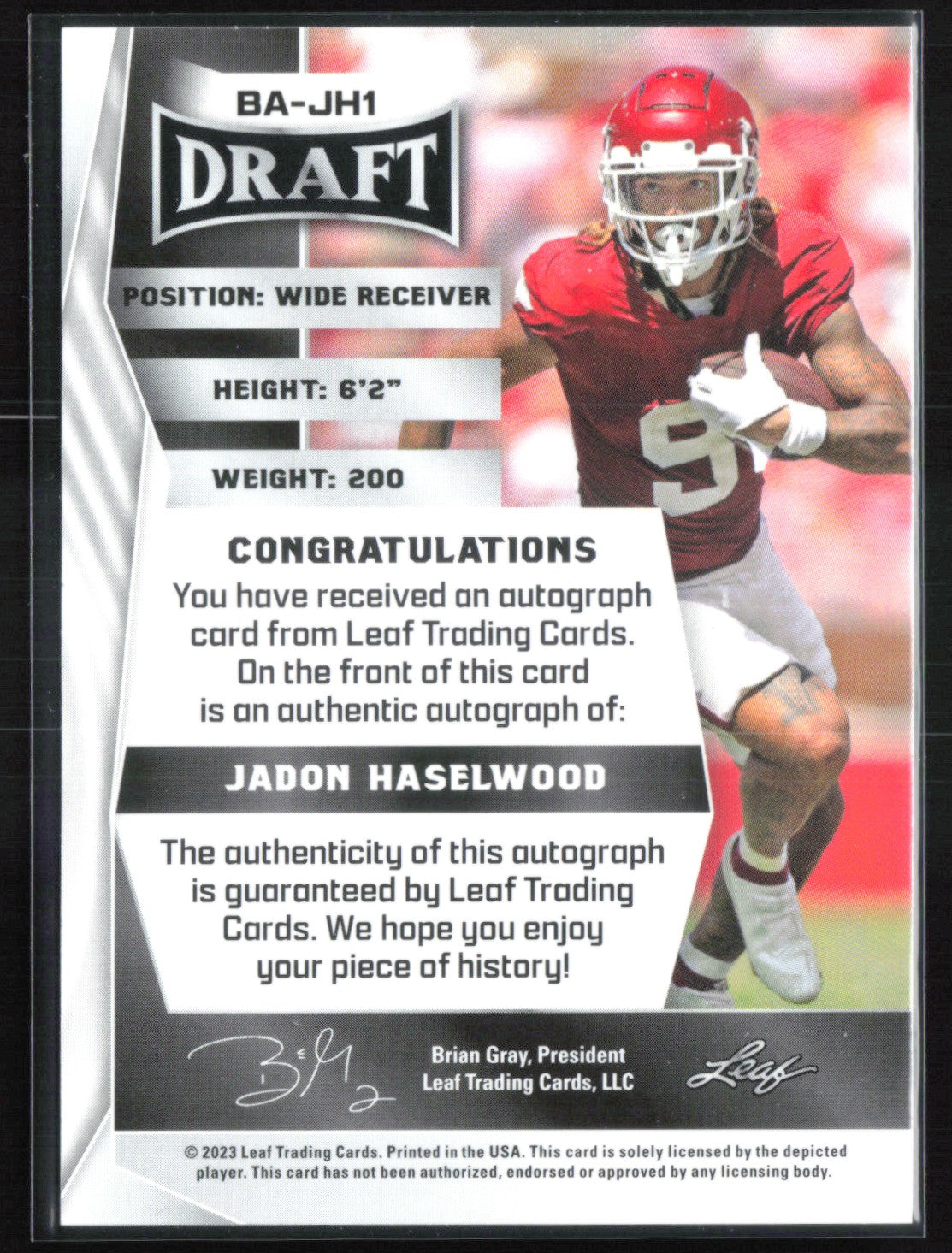 Jadon Haselwood XRC Auto 2023 Leaf Draft
