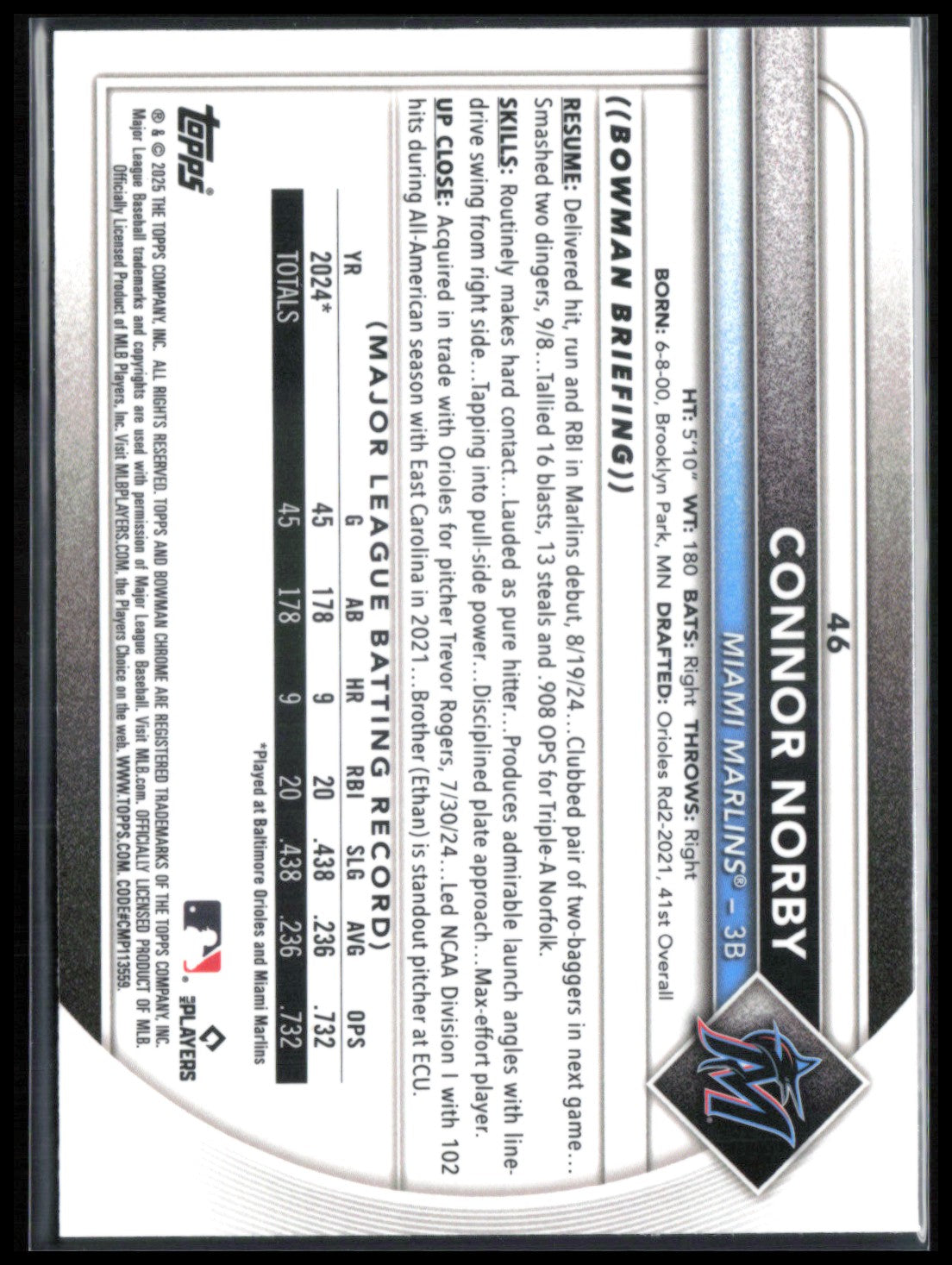 Connor Norby RC Red Rookie Logo