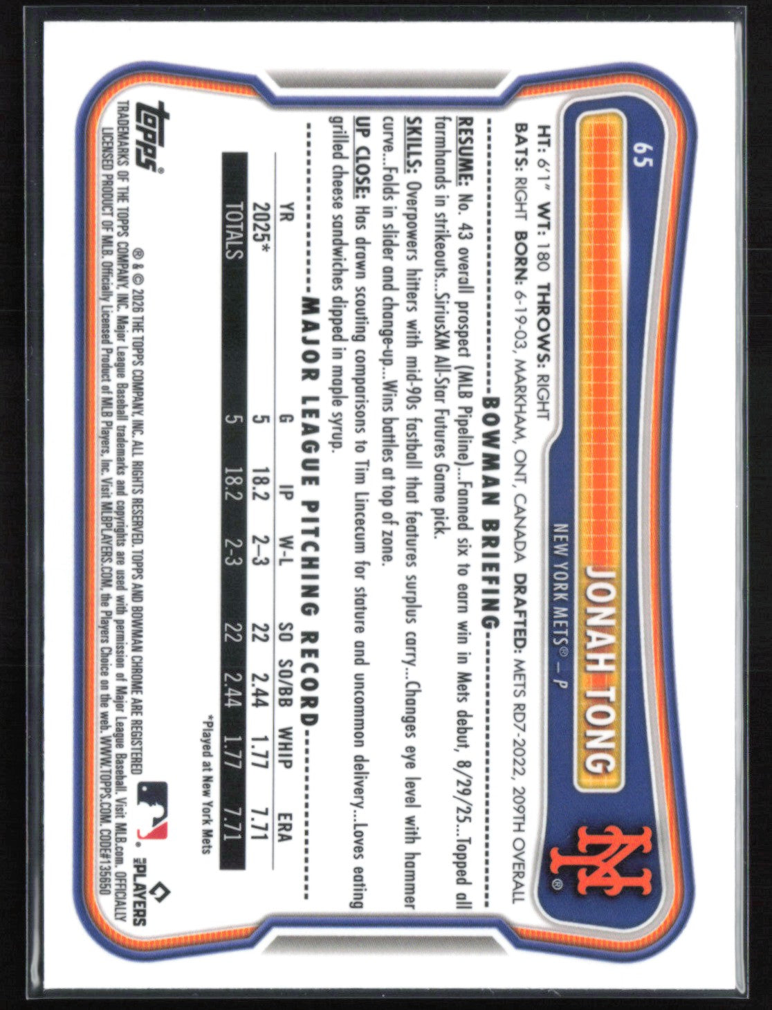 Jonah Tong RC Red Rookie Logo