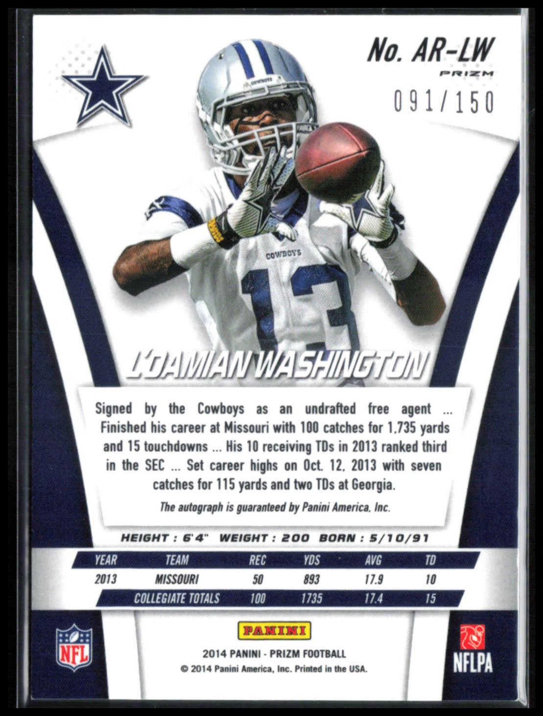 L'Damian Washington Auto /150 Yellow Green Prizm