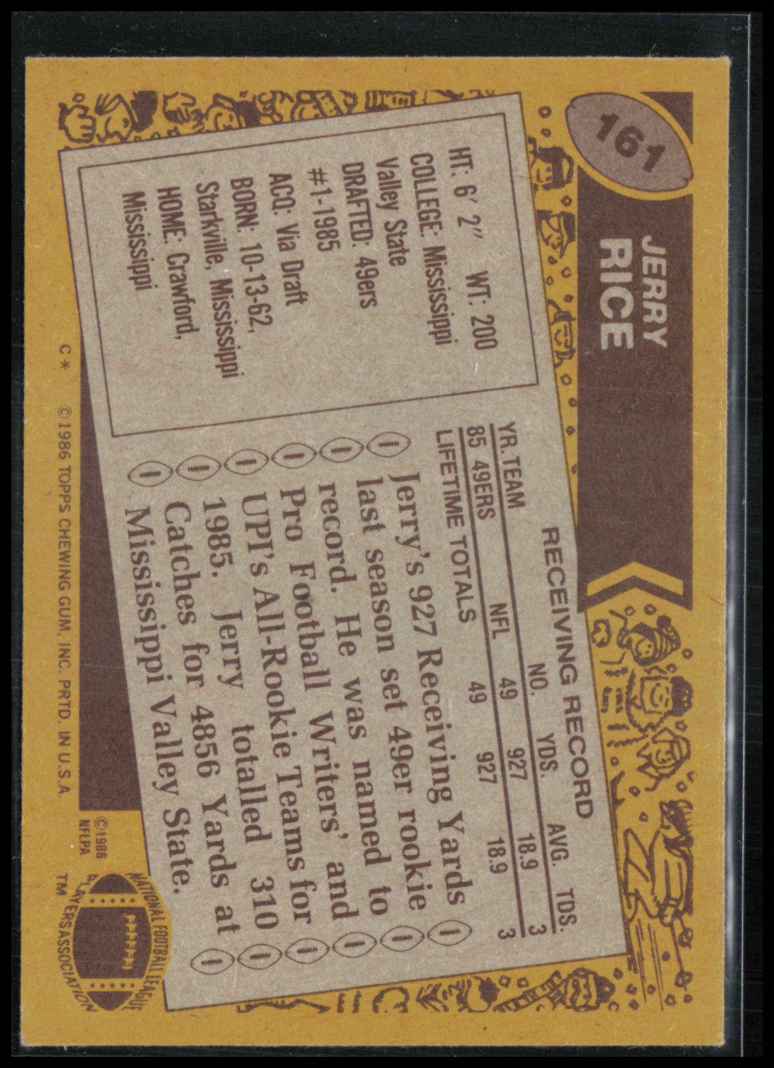 Jerry Rice RC 1986 Topps #161 (Surface Issues, See Pics)
