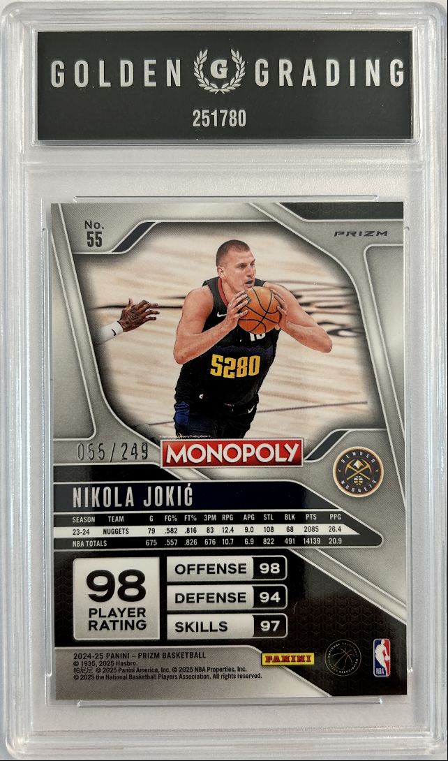 Nikola Jokic Light Blue /249 2024 Panini Prizm Monopoly Golden Grading 9