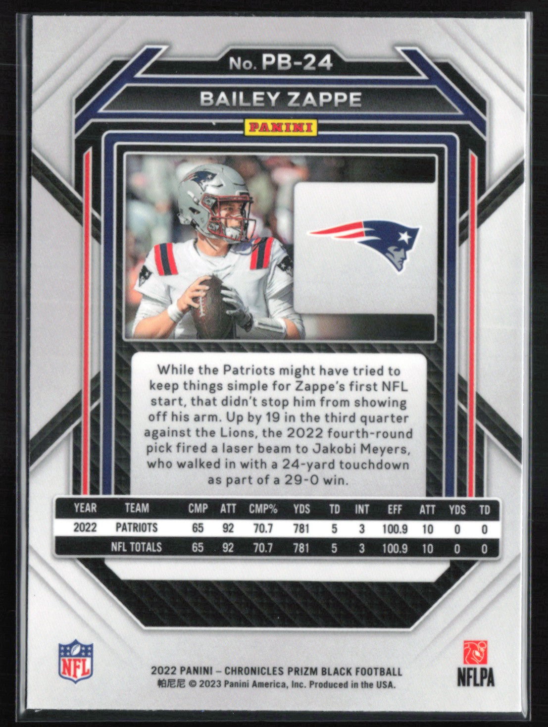 Bailey Zappe RC Prizm Black
