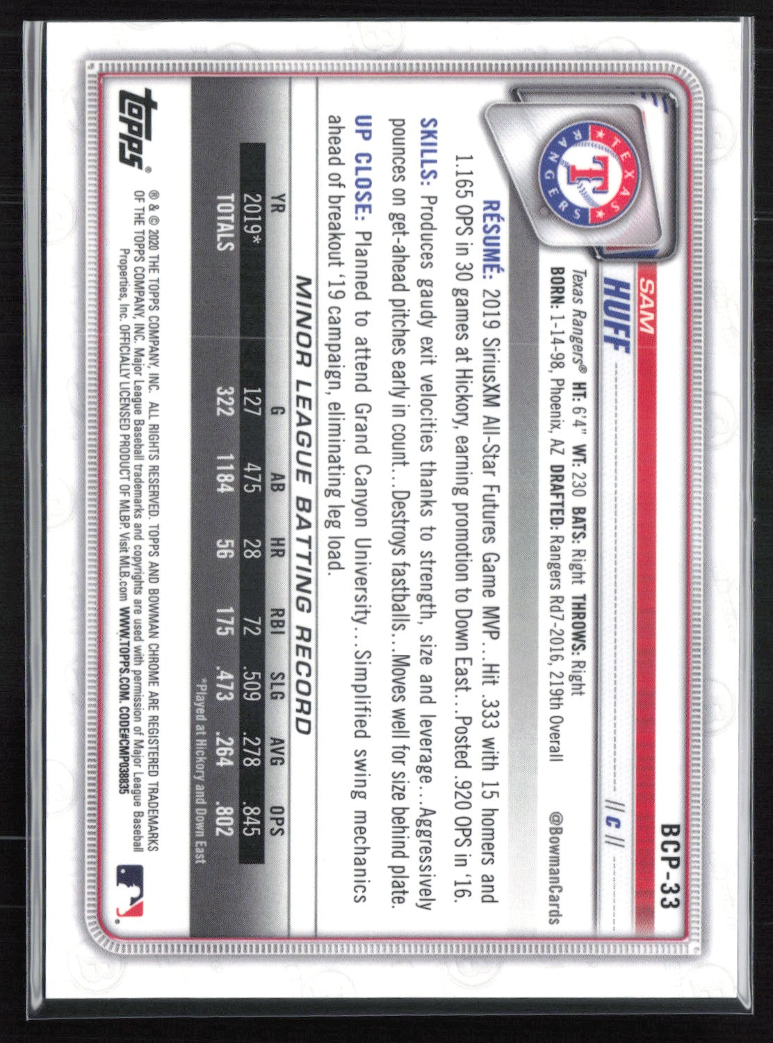 Sam Huff 1st Bowman Purple Mojo /250