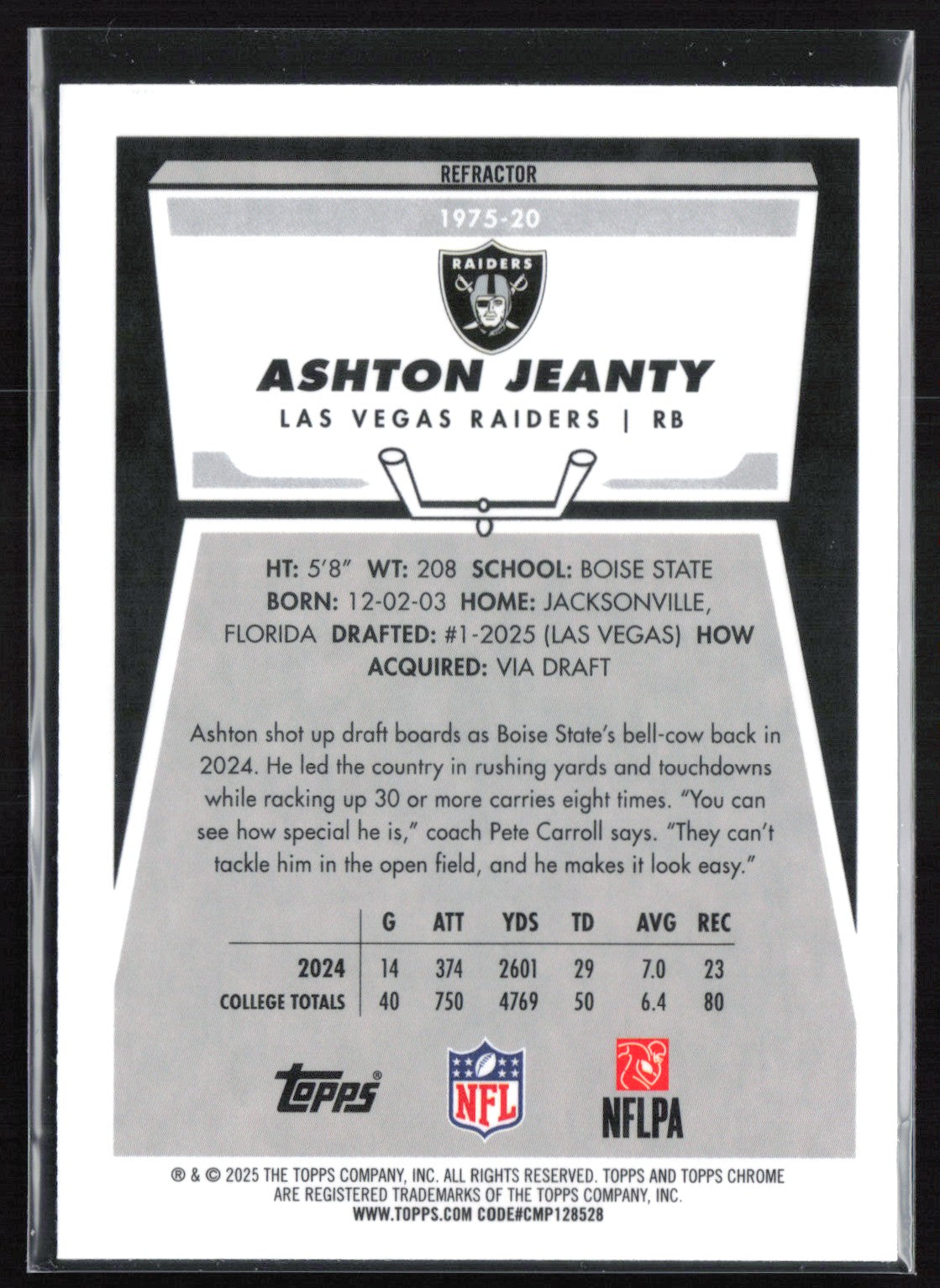 Ashton Jeanty RC Refractor Flashback