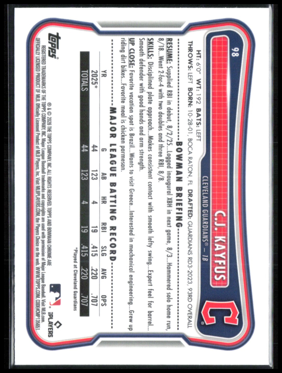 C.J. Kayfus RC Mojo 2026 Bowman Chrome