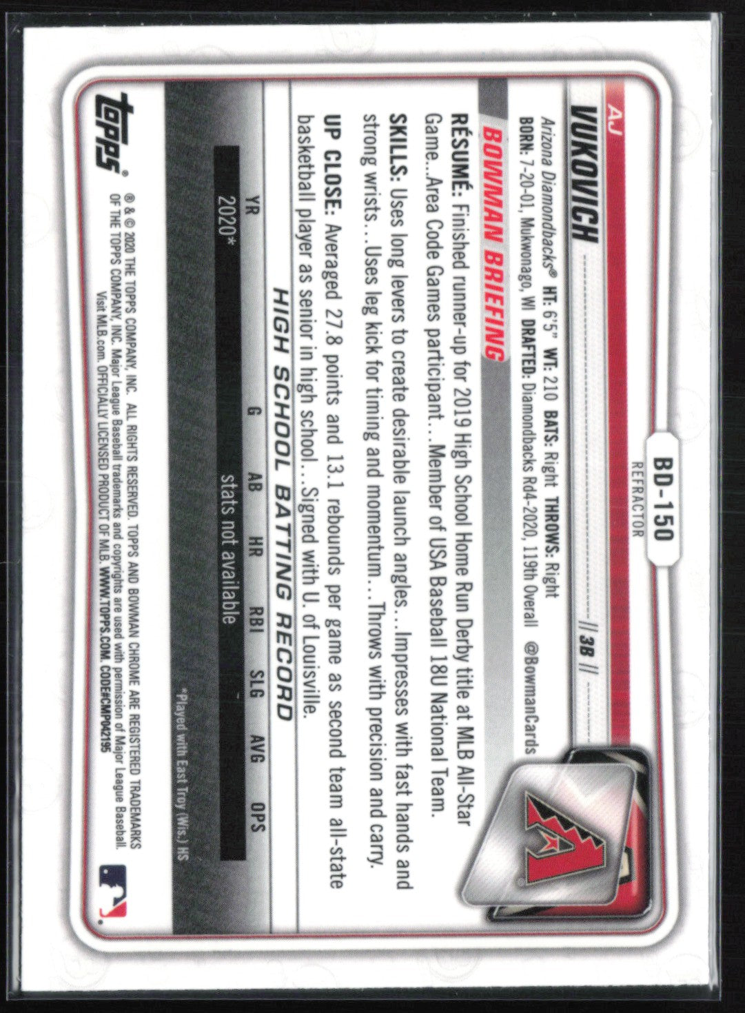 AJ Vukovich 1st Bowman Refractor