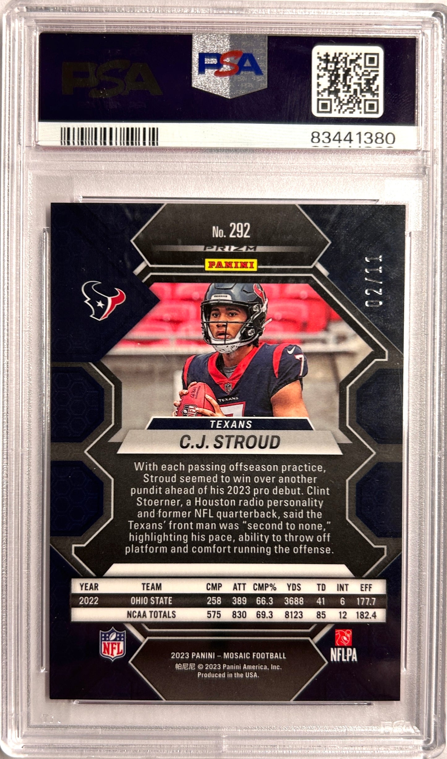 C.J. Stroud RC Pink Swirl /11 2023 Mosaic FOTL PSA 9