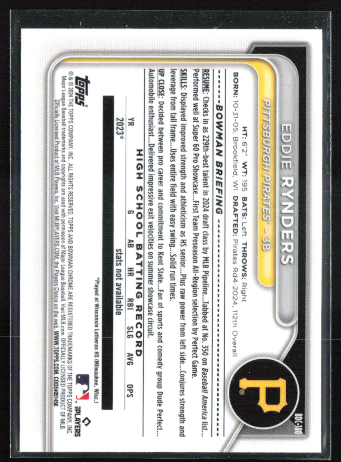 Eddie Rynders 1st Bowman
