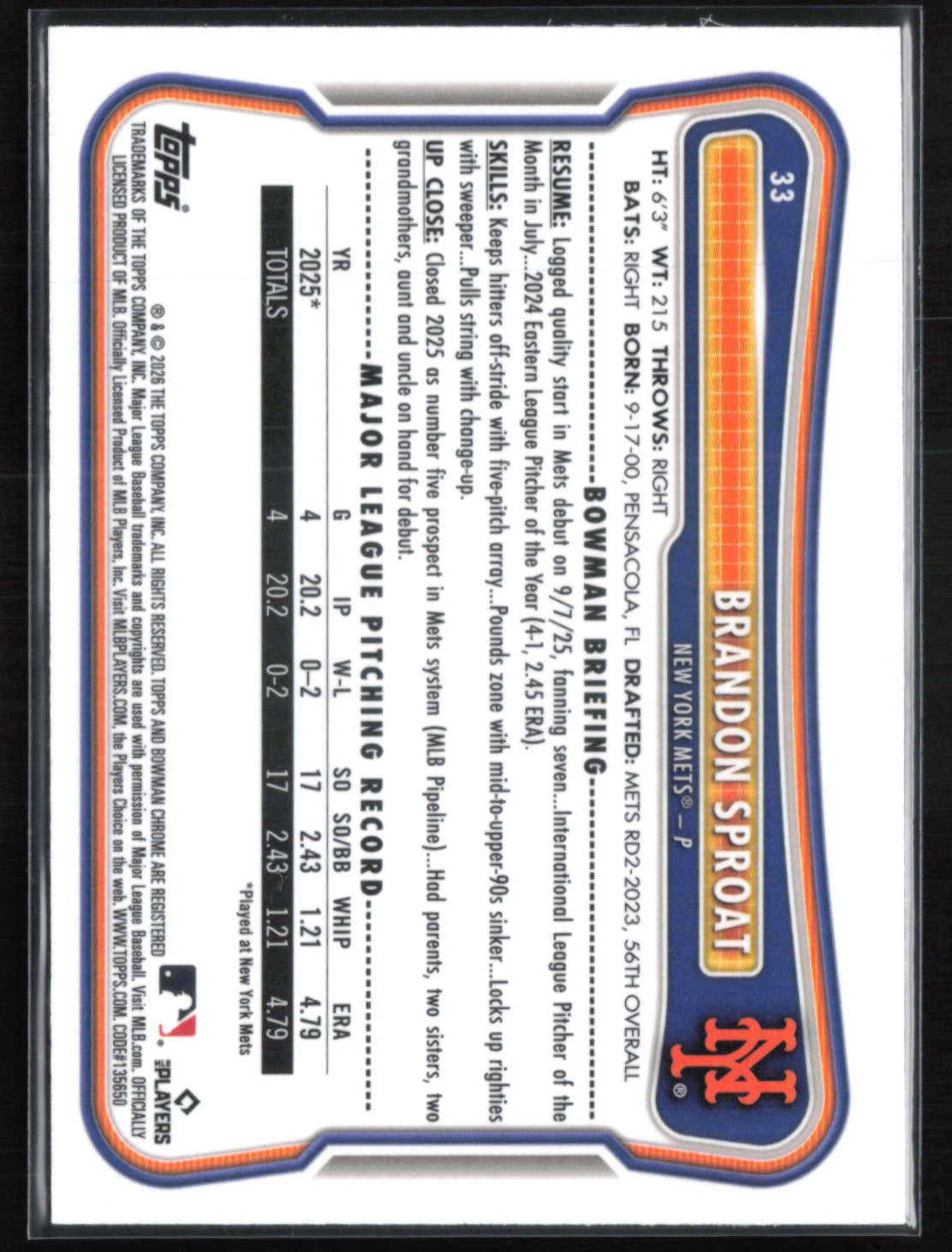 Brandon Sproat RC Red Rookie Logo