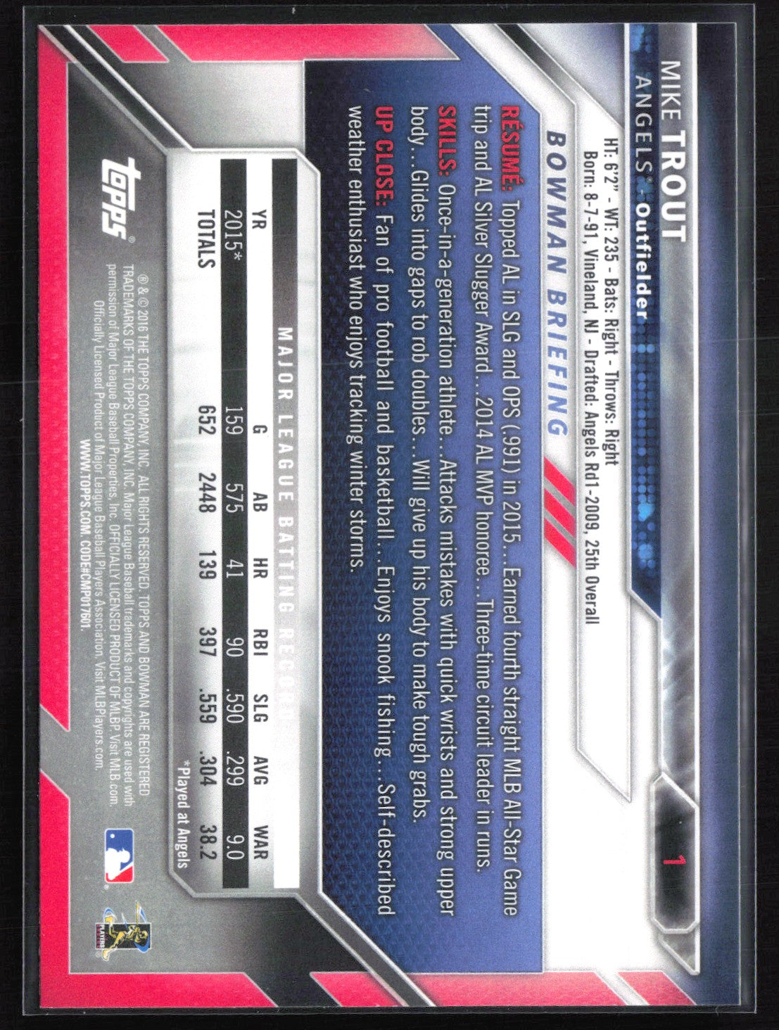 Mike Trout 2016 Bowman