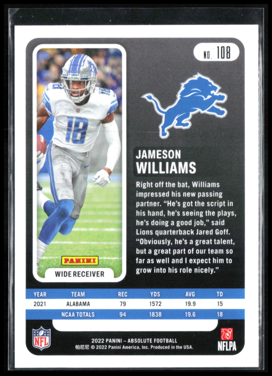 Jameson Williams RC Red Foil