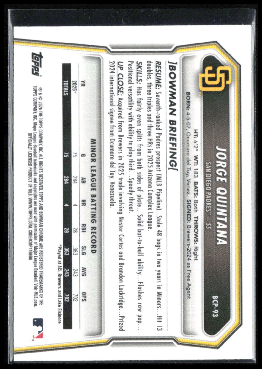 Jorge Quintana 1st Bowman Mojo