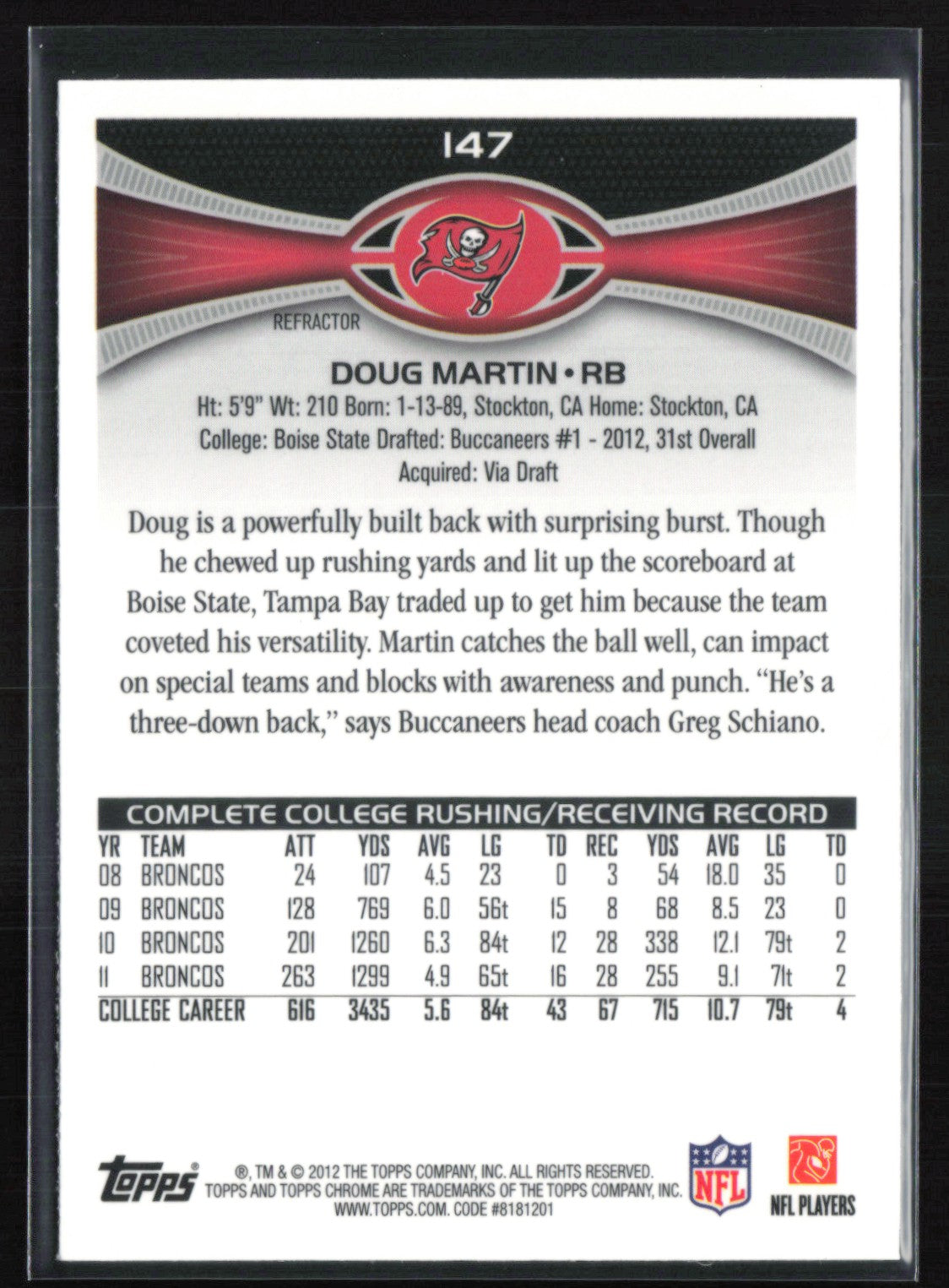 Doug Martin RC Orange Refractor